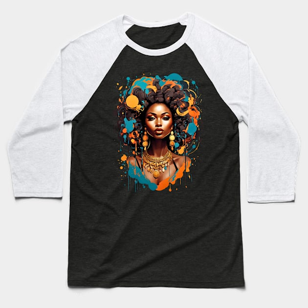 Black Woman Modern Hip Hop Afro fashionable design Baseball T-Shirt by Neon City Bazaar